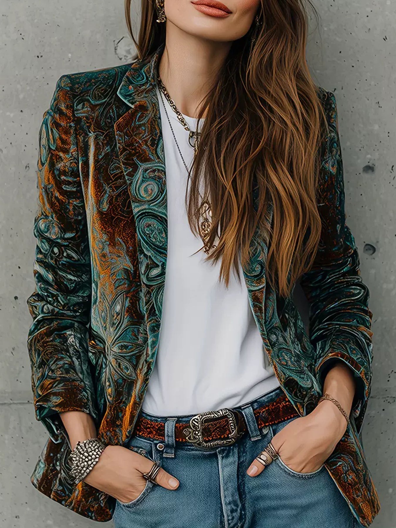 Women’s Printed Suit Jacket with Lining – Autumn Winter Casual Commuter Blazer - Courbe et Compagnie