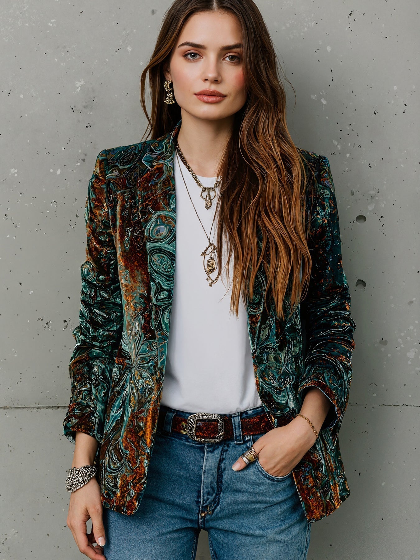 Women’s Printed Suit Jacket with Lining – Autumn Winter Casual Commuter Blazer - Courbe et Compagnie