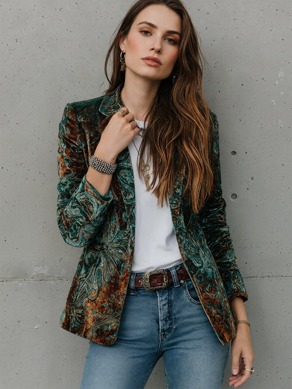 Women’s Printed Suit Jacket with Lining – Autumn Winter Casual Commuter Blazer - Courbe et Compagnie