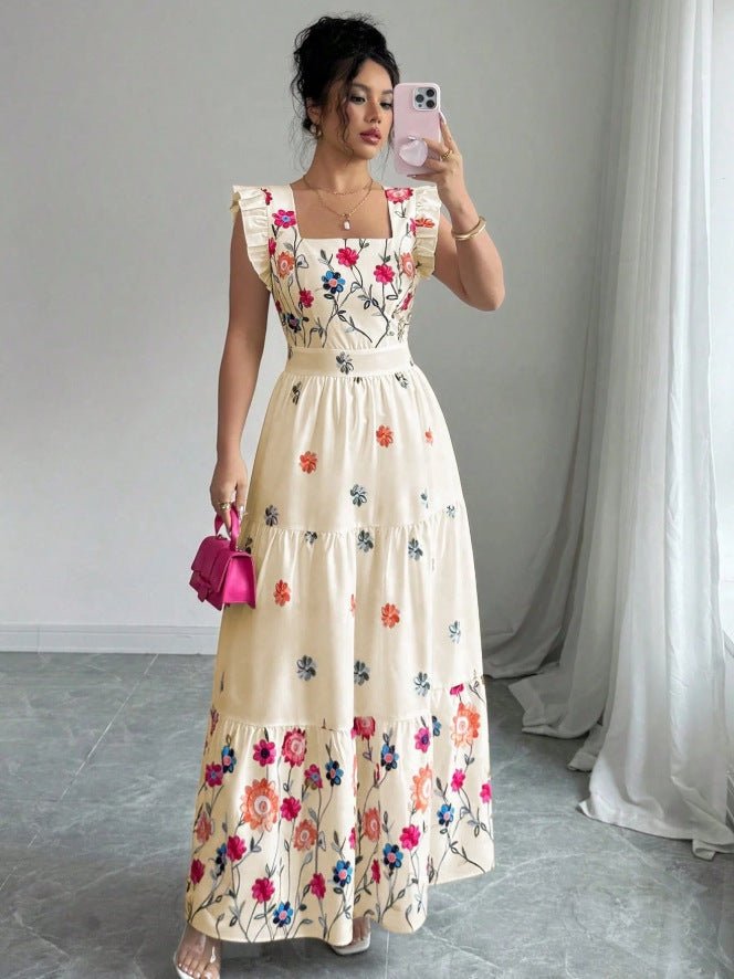 Women’s Puff Sleeve Floral Print Waist-Cinching Dress - Courbe et Compagnie