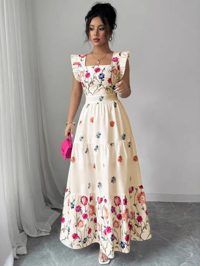 Women’s Puff Sleeve Floral Print Waist-Cinching Dress - Courbe et Compagnie
