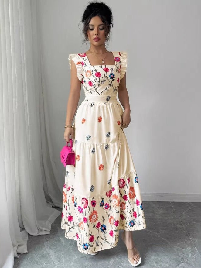 Women’s Puff Sleeve Floral Print Waist-Cinching Dress - Courbe et Compagnie