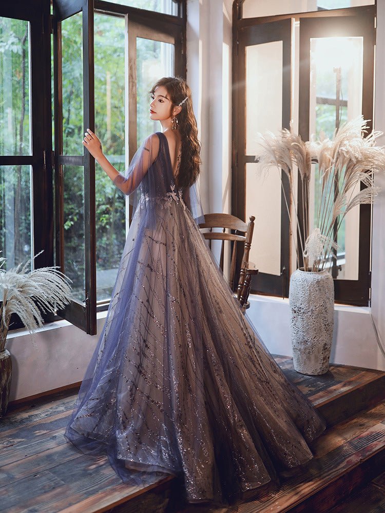 Women's Purple Long Ballroom Evening Dress - Courbe et Compagnie