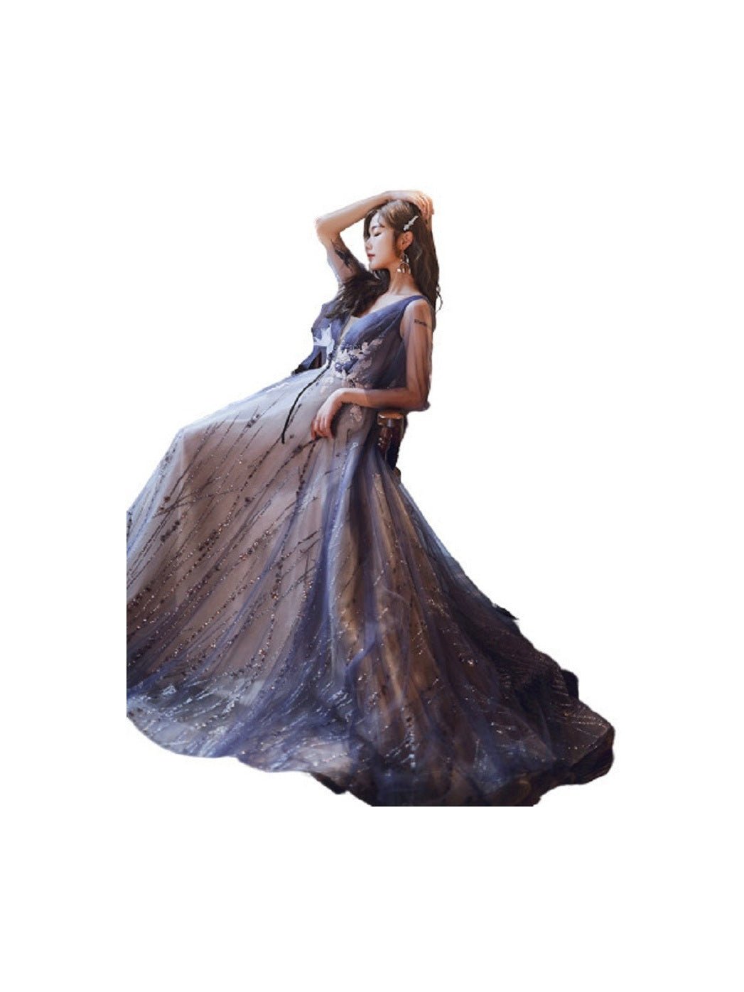 Women's Purple Long Ballroom Evening Dress - Courbe et Compagnie