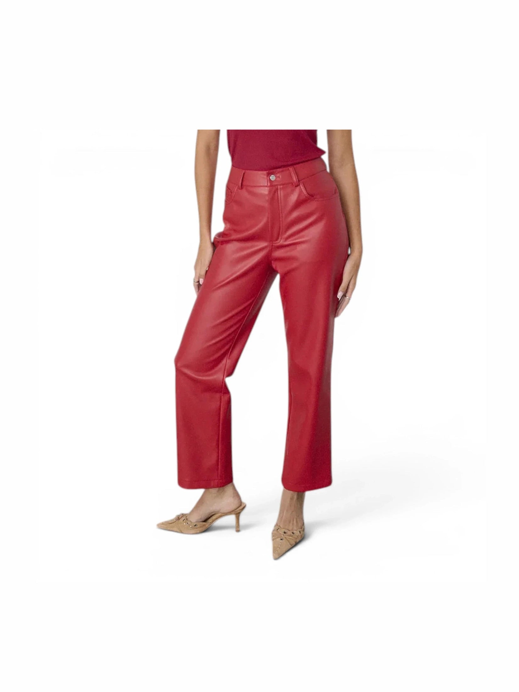 Women’s Red Lambskin Leather Pants - Courbe et Compagnie