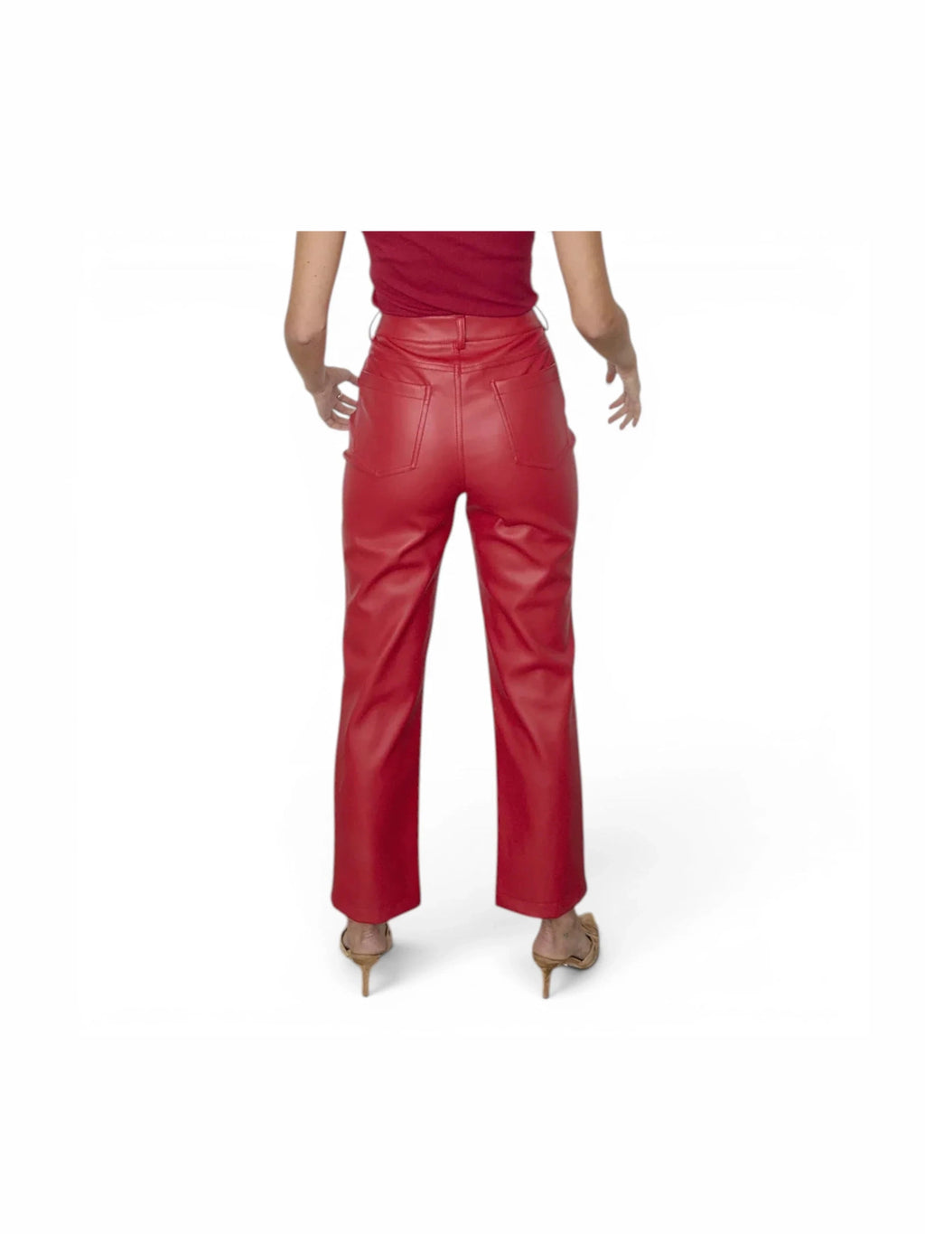 Women’s Red Lambskin Leather Pants - Courbe et Compagnie