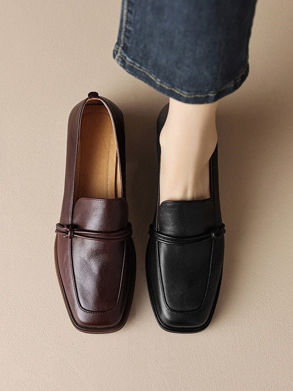 Women’s Retro Minimalist Mid-Heel Leather Shoes - Courbe et Compagnie