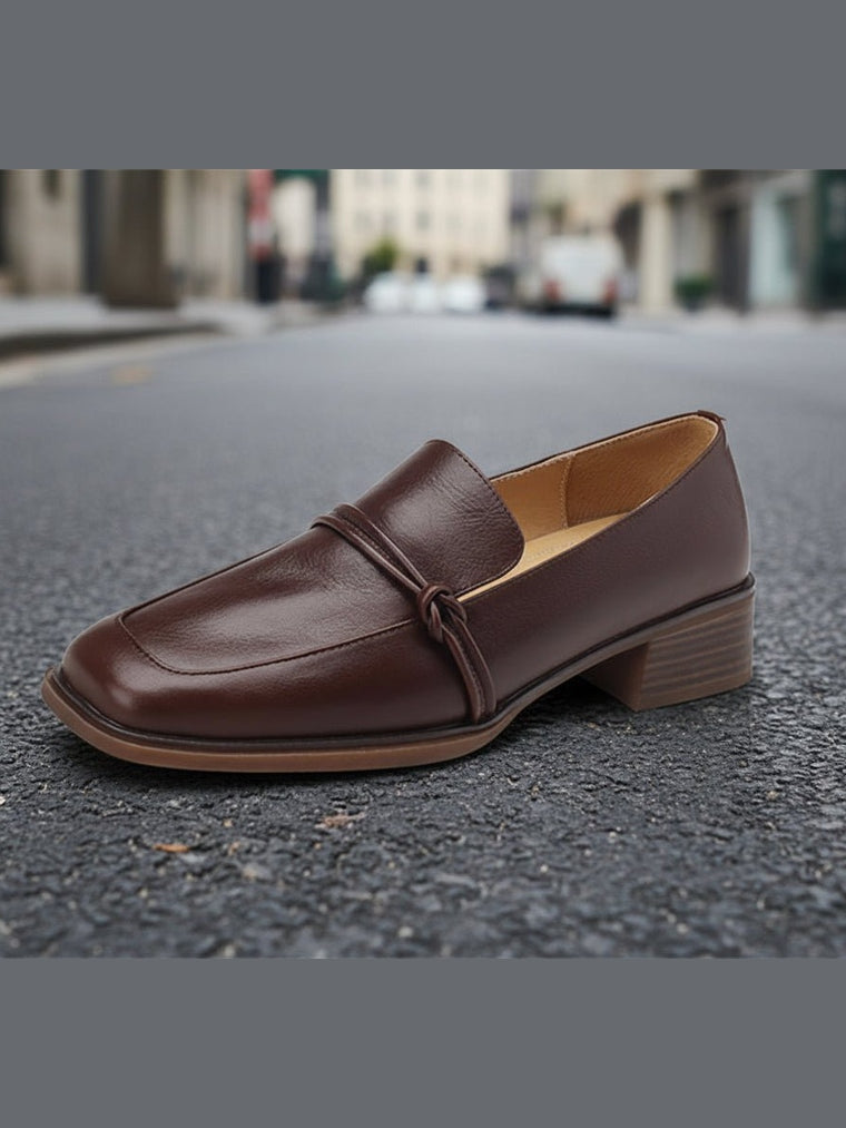 Women’s Retro Minimalist Mid-Heel Leather Shoes - Courbe et Compagnie