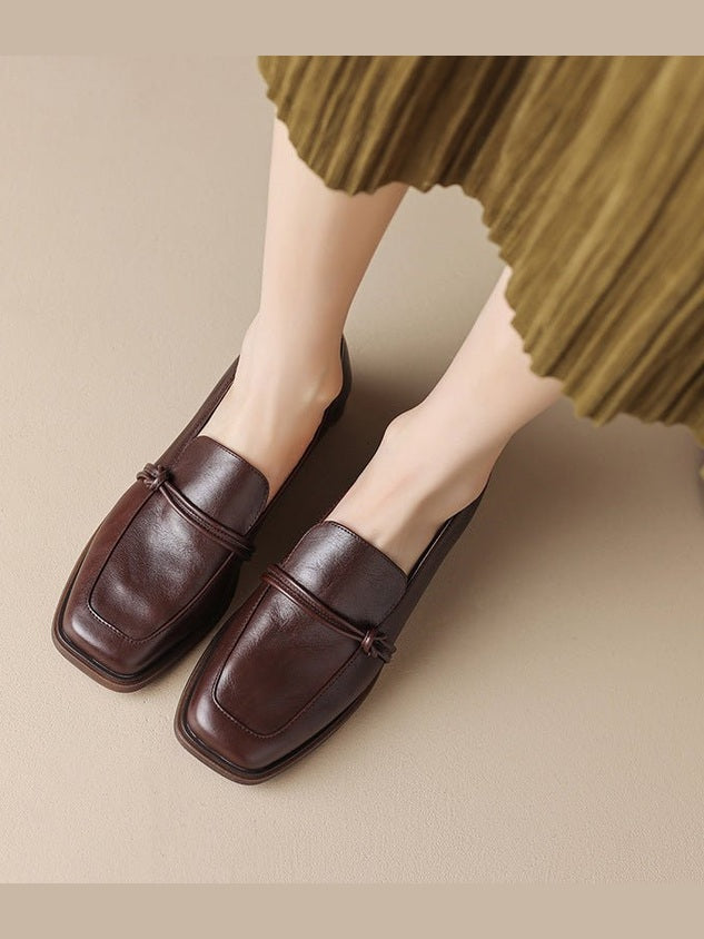 Women’s Retro Minimalist Mid-Heel Leather Shoes - Courbe et Compagnie