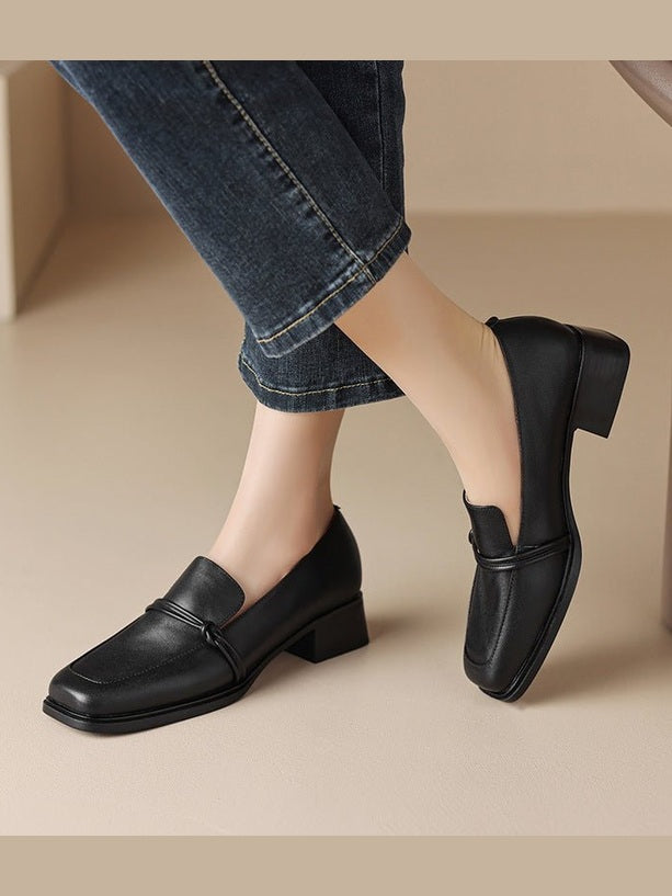 Women’s Retro Minimalist Mid-Heel Leather Shoes - Courbe et Compagnie