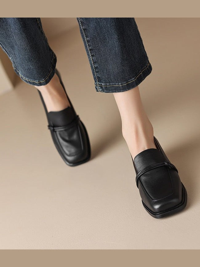 Women’s Retro Minimalist Mid-Heel Leather Shoes - Courbe et Compagnie