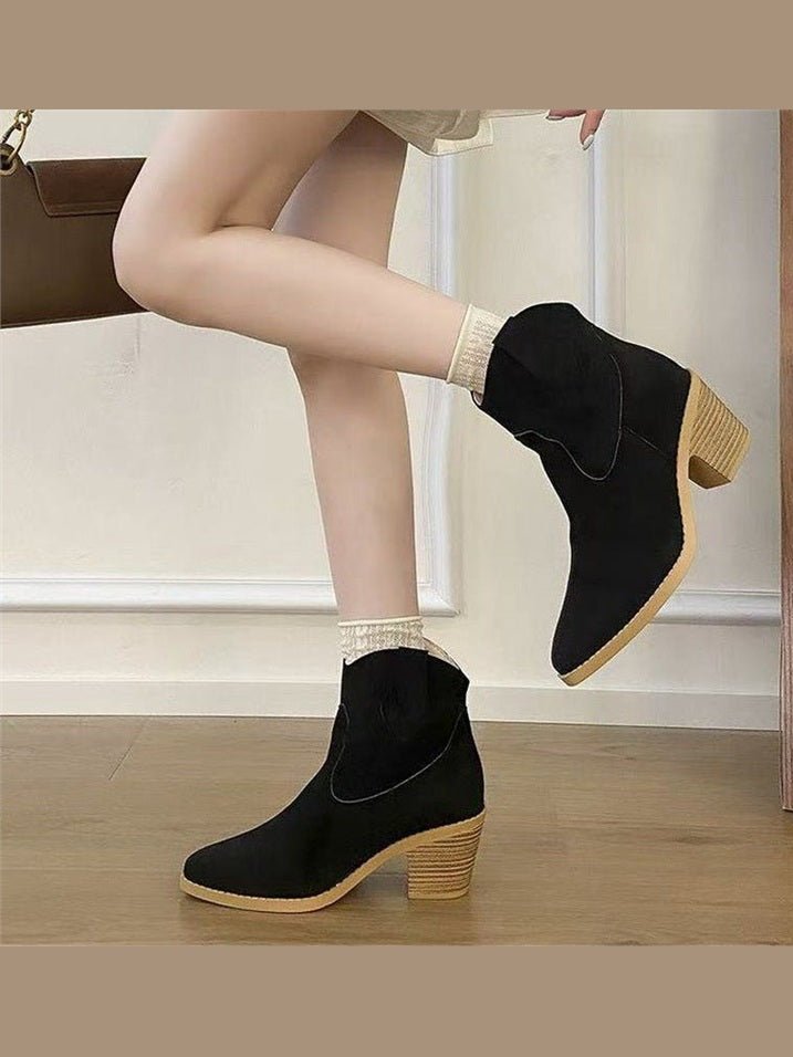 Women’s Retro Sock Cuff Booties – Stylish Ankle Boots with Stretch Cuff - Courbe et Compagnie