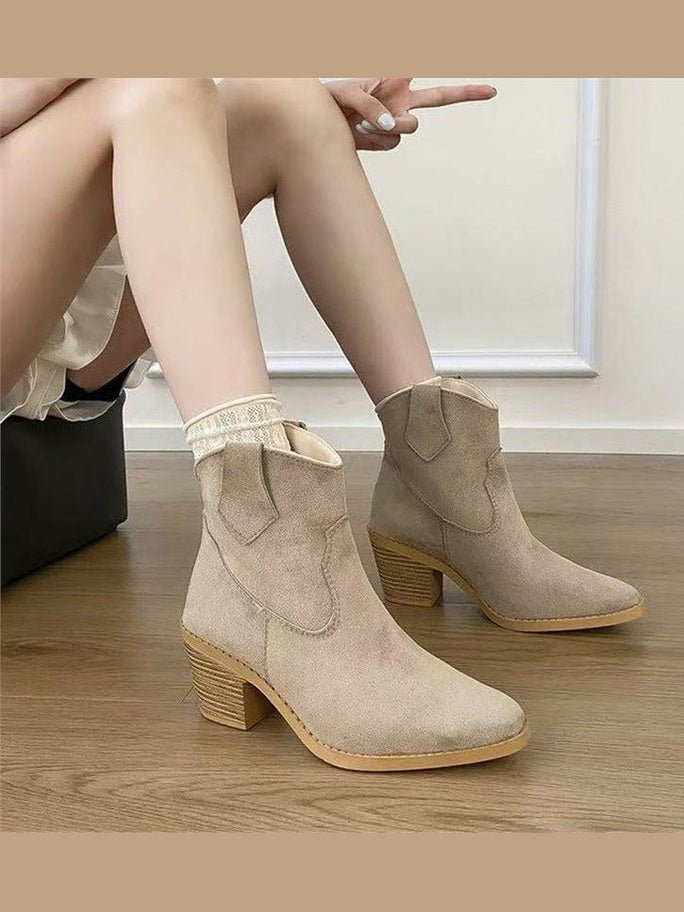 Women’s Retro Sock Cuff Booties – Stylish Ankle Boots with Stretch Cuff - Courbe et Compagnie