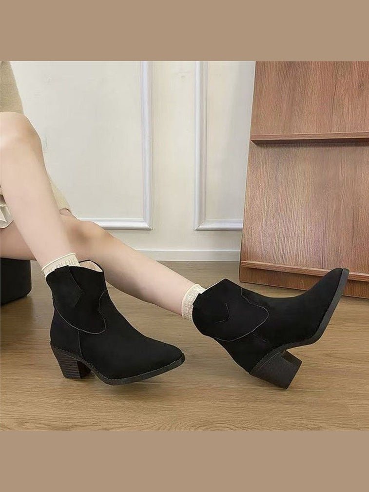 Women’s Retro Sock Cuff Booties – Stylish Ankle Boots with Stretch Cuff - Courbe et Compagnie