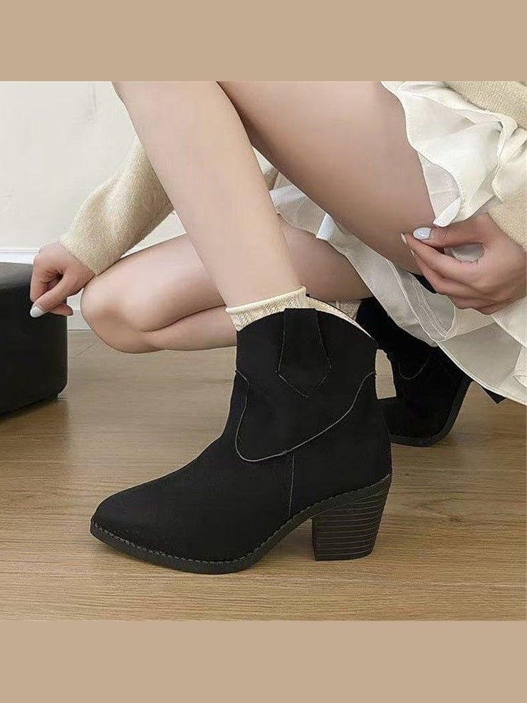 Women’s Retro Sock Cuff Booties – Stylish Ankle Boots with Stretch Cuff - Courbe et Compagnie