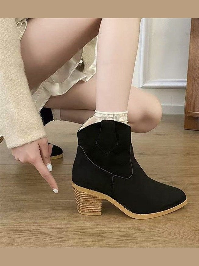 Women’s Retro Sock Cuff Booties – Stylish Ankle Boots with Stretch Cuff - Courbe et Compagnie
