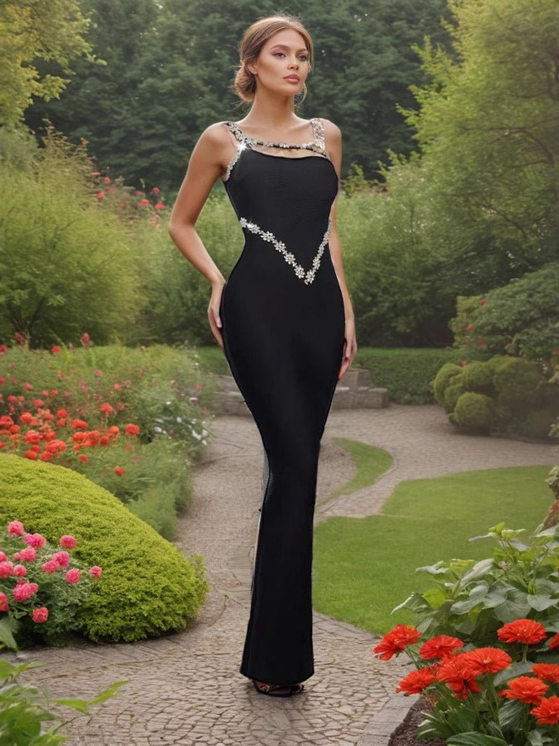 Women's Rhinestone Sling Slim Sheath Dinner Dress - Courbe et Compagnie