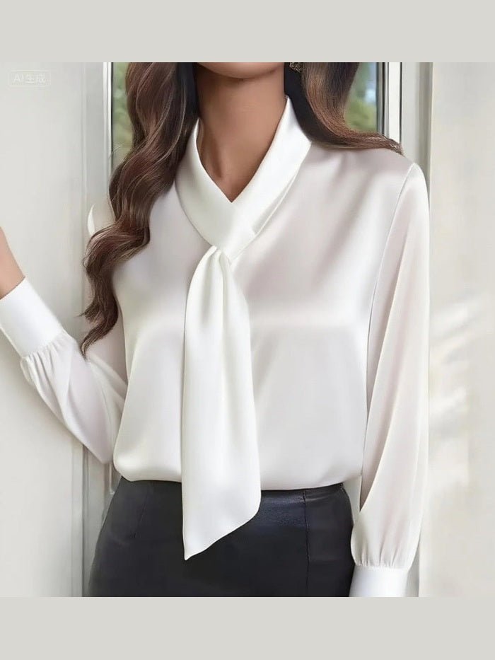 Women's Ribbon Detail Blouse, Lightweight Business Casual Shirt - Courbe et Compagnie