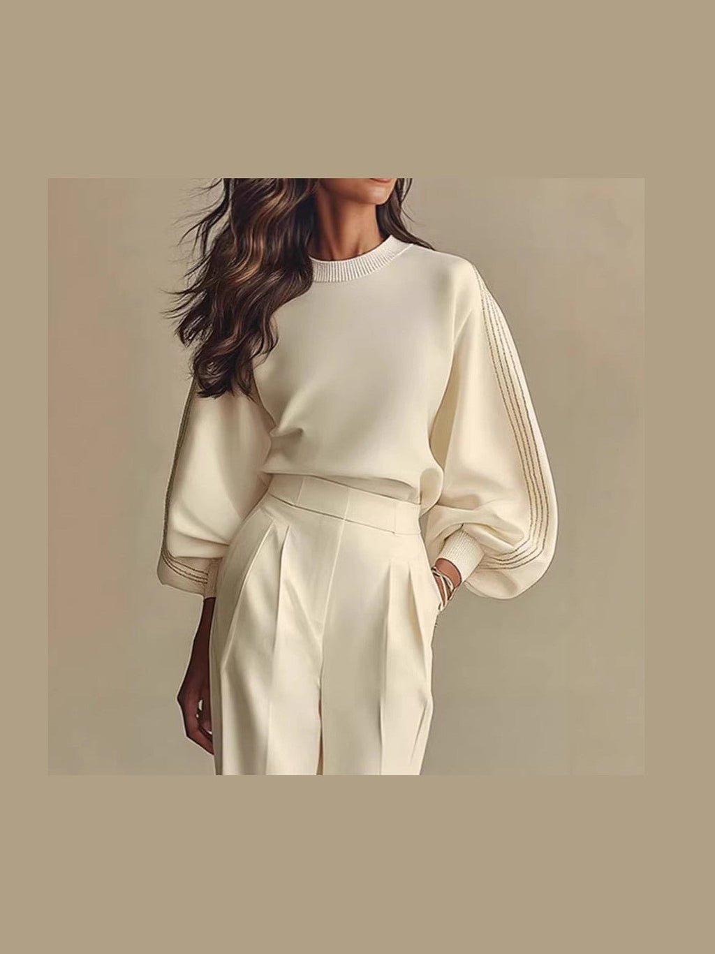 Women’s Round Neck Sweatshirt & Pants Set – Casual Long Sleeve Two-Piece Outfit - Courbe et Compagnie