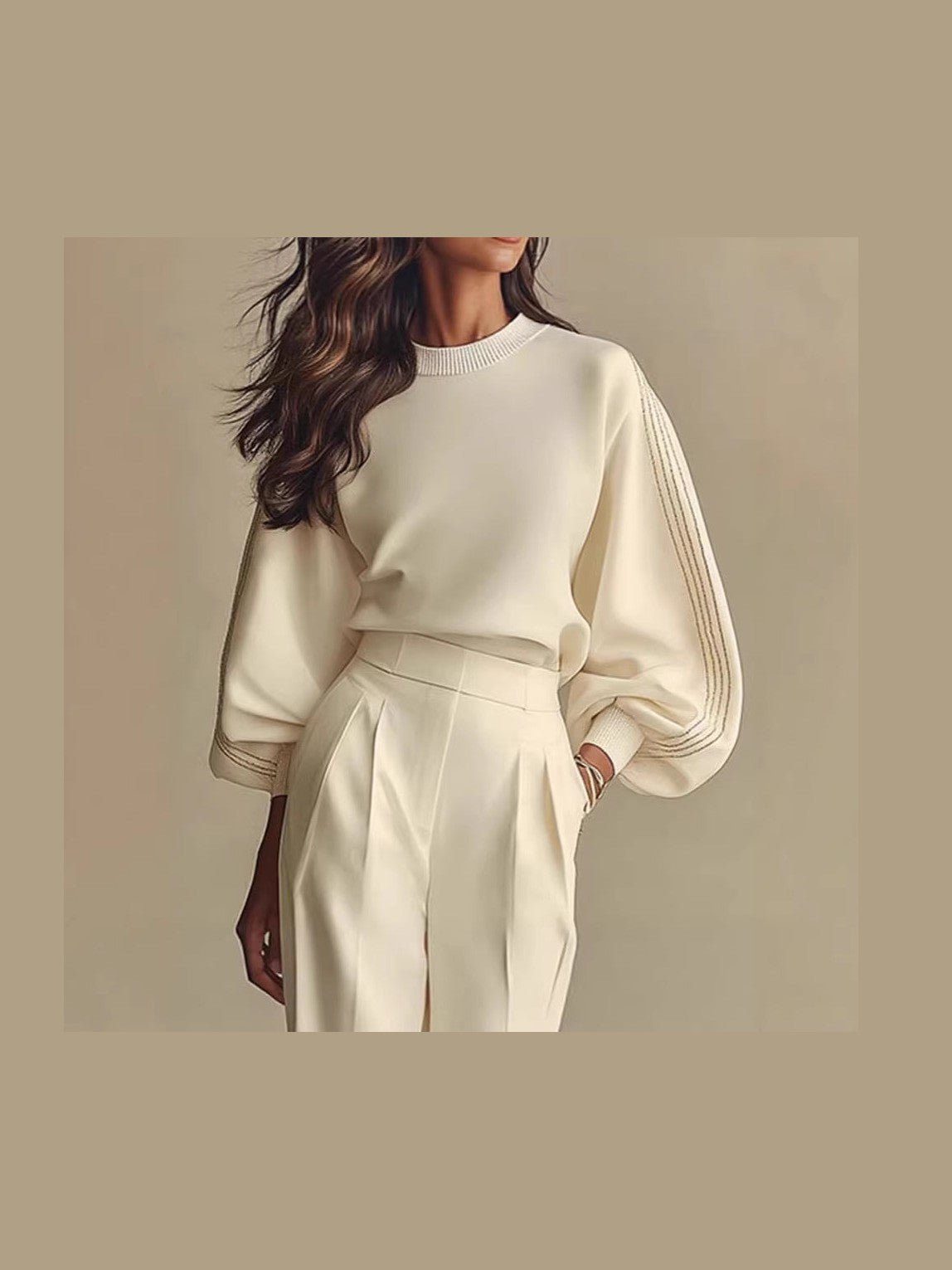 Women’s Round Neck Sweatshirt & Pants Set – Casual Long Sleeve Two-Piece Outfit - Courbe et Compagnie