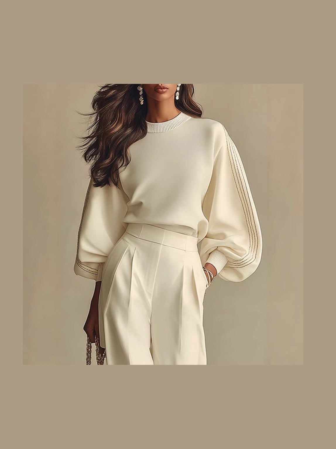 Women’s Round Neck Sweatshirt & Pants Set – Casual Long Sleeve Two-Piece Outfit - Courbe et Compagnie