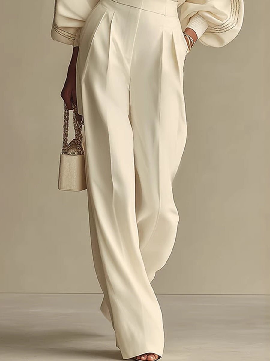 Women’s Round Neck Sweatshirt & Pants Set – Casual Long Sleeve Two-Piece Outfit - Courbe et Compagnie