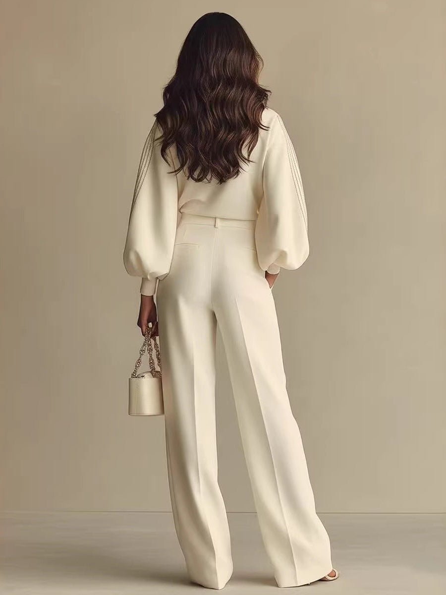 Women’s Round Neck Sweatshirt & Pants Set – Casual Long Sleeve Two-Piece Outfit - Courbe et Compagnie
