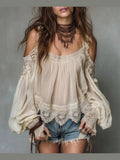 Women's Ruffle Detail Puff Sleeve Blouse – Strap-Layered Lace-Look - Courbe et Compagnie