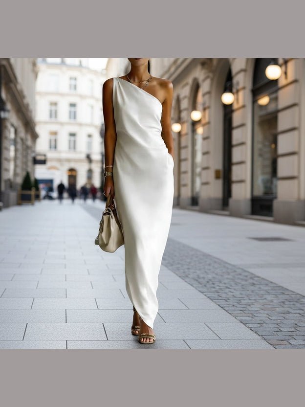 Women's Satin Off-Shoulder Slim-Fit Maxi Dress - Courbe et Compagnie