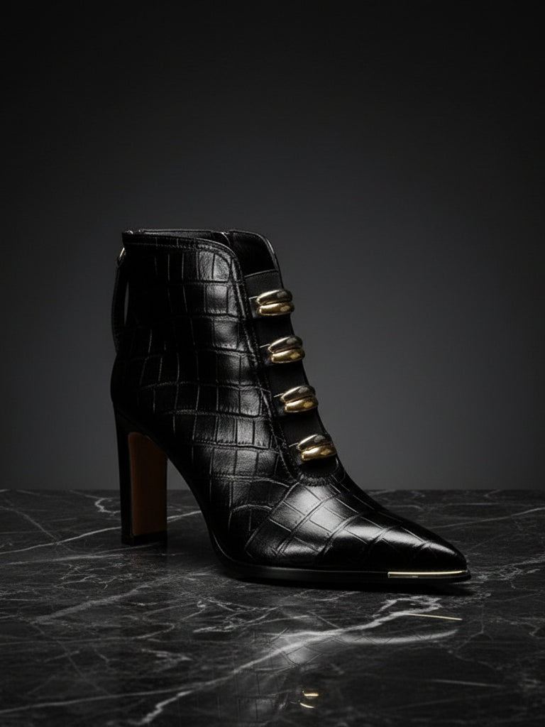 Women's Satin Pointed Toe Chunky Heel Short Boots – Ultra High Heel - Courbe et Compagnie
