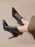 Women's Satin Pointed Toe Chunky Heel Short Boots – Ultra High Heel - Courbe et Compagnie