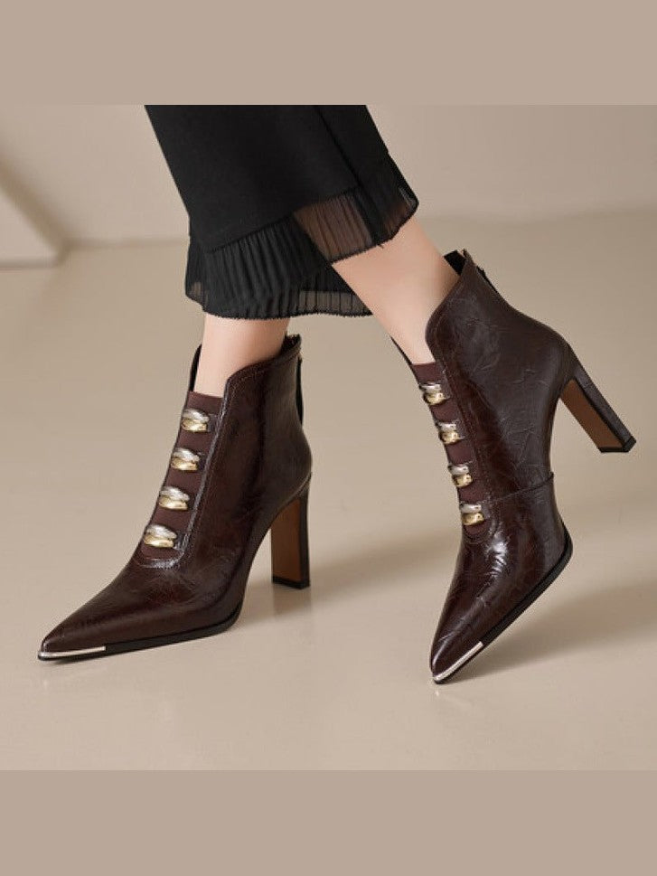Women's Satin Pointed Toe Chunky Heel Short Boots – Ultra High Heel - Courbe et Compagnie