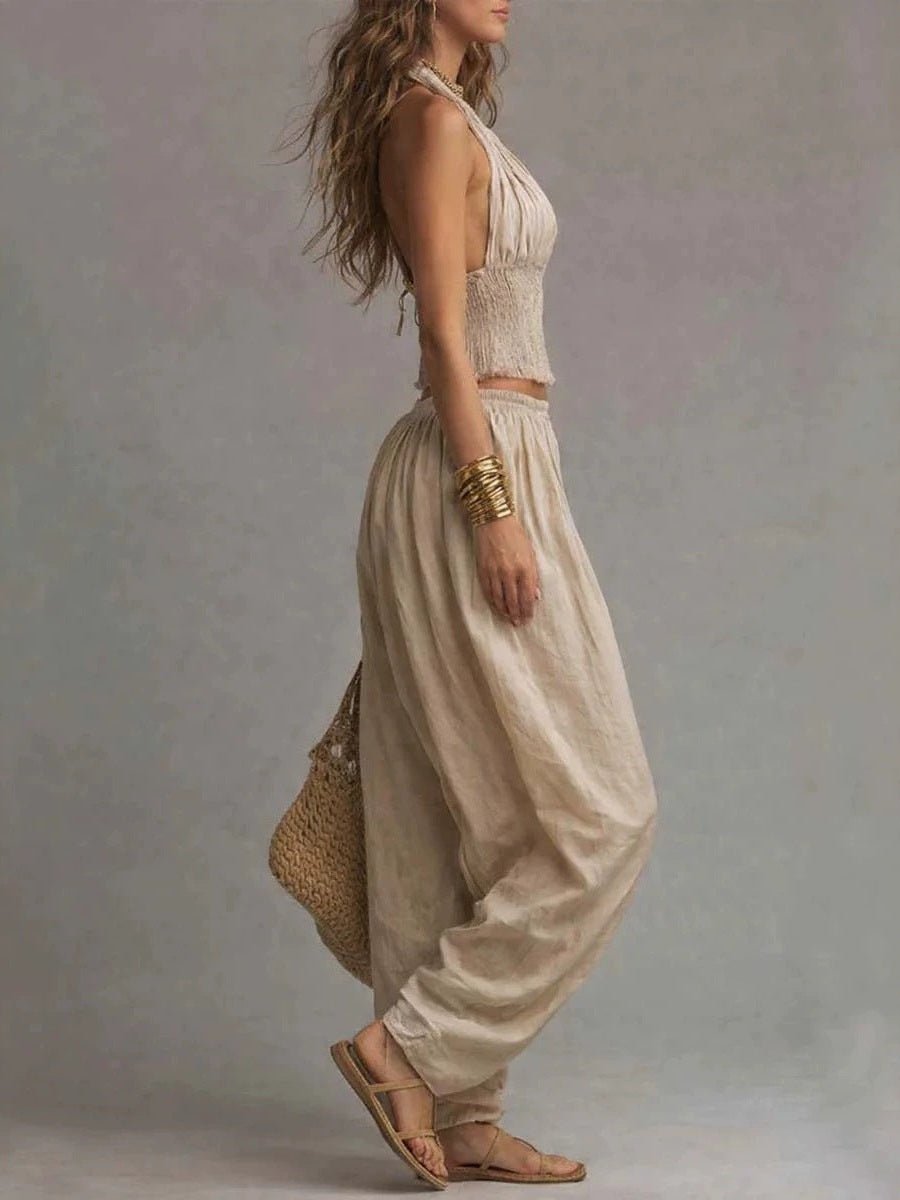 Women's Sleeveless Backless Halter Top & Wide-Leg Pants Set - Courbe et Compagnie