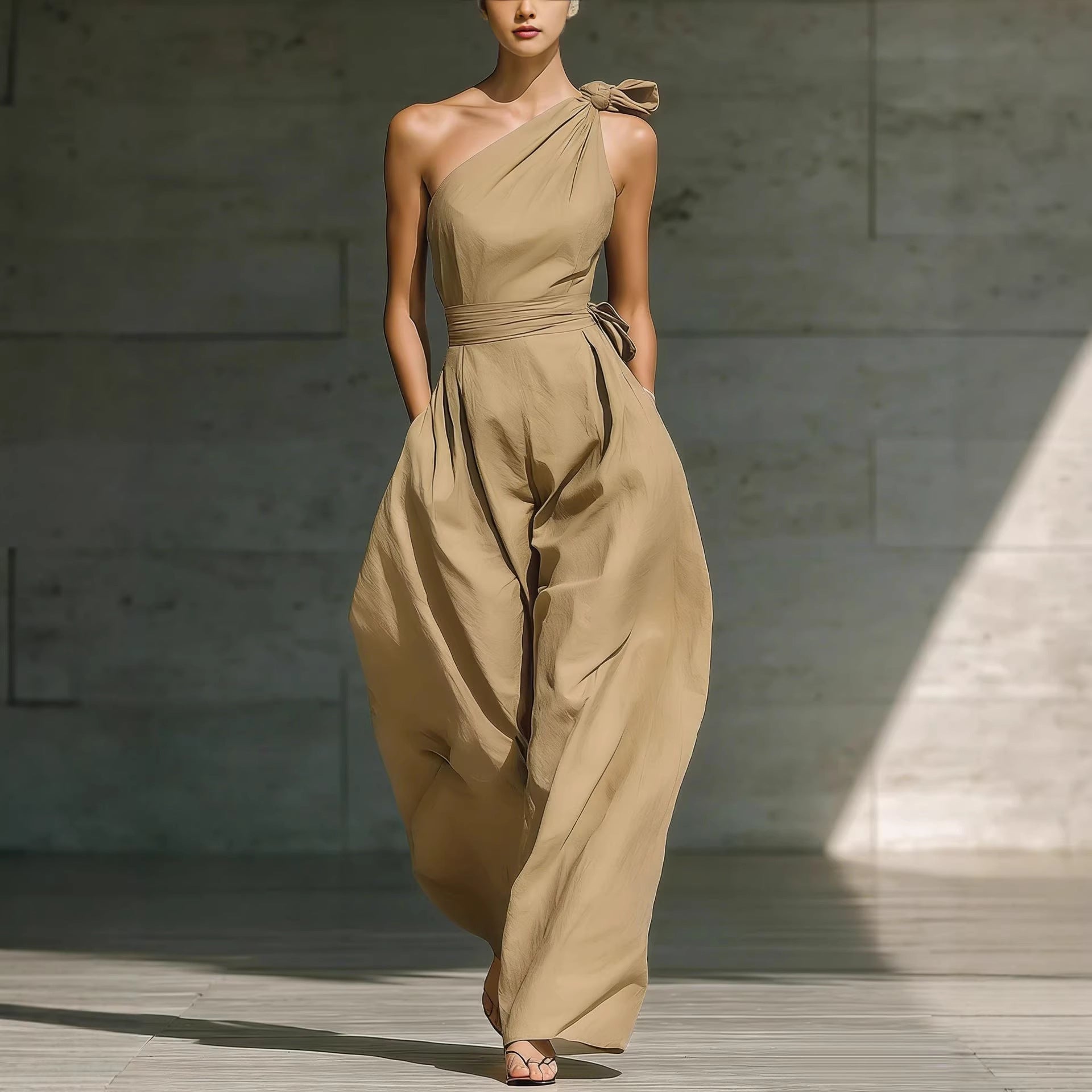 Women's Sleeveless Halter Neck Cinched Waist Slim Jumpsuit – 6 Colors S–2XL - Courbe et Compagnie