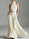 Women's Sleeveless High-Neck Top & Elegant Long A-Line Dress Two-Piece Set - Courbe et Compagnie