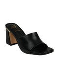 Women's Soho Black Square Toe Heeled Sandals - Courbe et Compagnie
