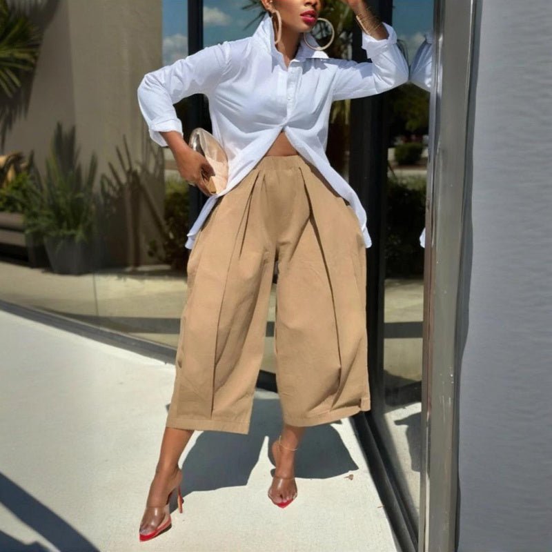 Women's Solid Color Cotton Wide Leg Cropped Pant - Courbe et Compagnie