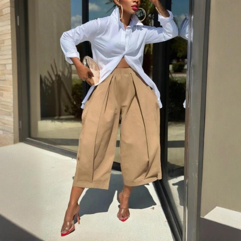 Women's Solid Color Cotton Wide Leg Cropped Pant - Courbe et Compagnie