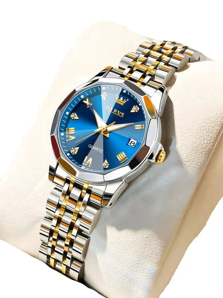 Women's Stainless Steel Quartz Watch — Gold & Blue - Courbe et Compagnie