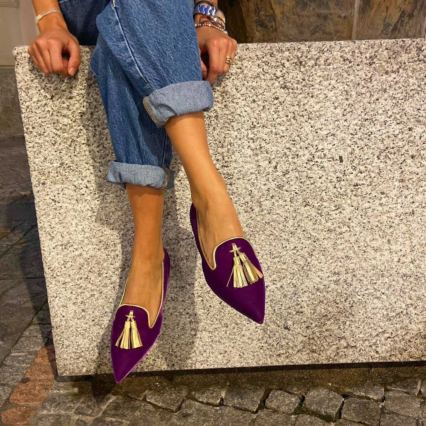 Women's Suede Pointed Toe Tassel Flats – Shallow Mouth Low Heel Casual Shoes - Courbe et Compagnie