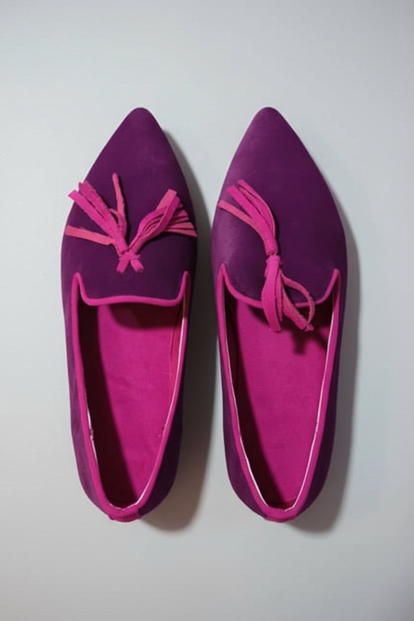 Women's Suede Pointed Toe Tassel Flats – Shallow Mouth Low Heel Casual Shoes - Courbe et Compagnie