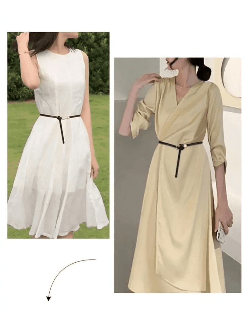 Women's Thin Golden Buckle PU Leather Waist Belt - Courbe et Compagnie