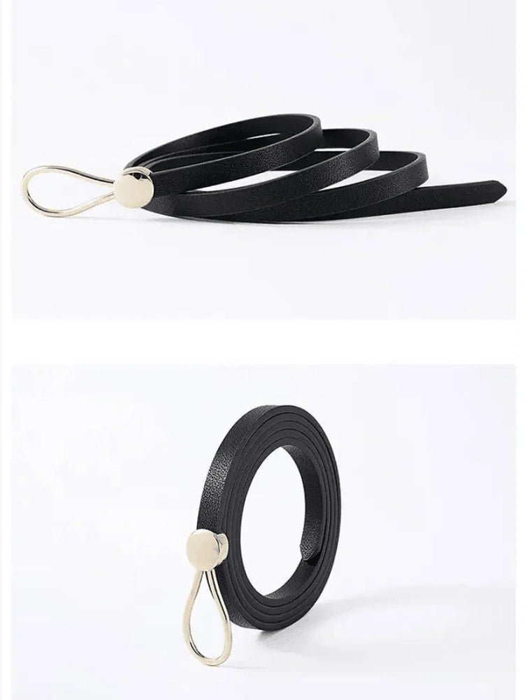 Women's Thin Golden Buckle PU Leather Waist Belt - Courbe et Compagnie