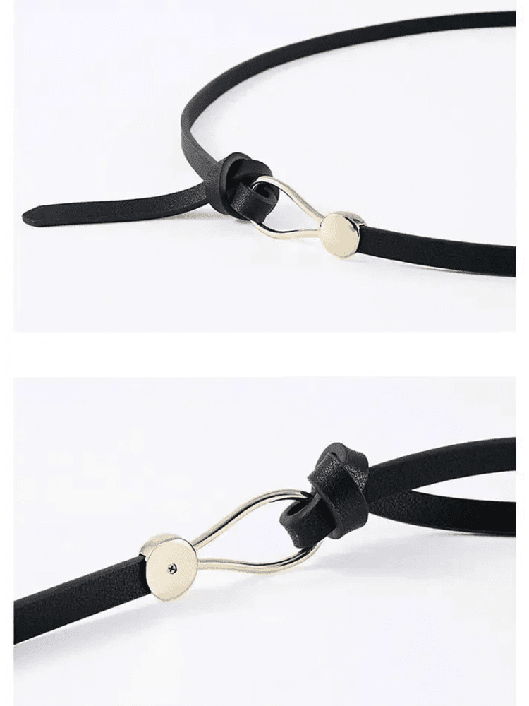 Women's Thin Golden Buckle PU Leather Waist Belt - Courbe et Compagnie