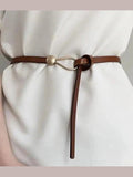 Women's Thin Golden Buckle PU Leather Waist Belt - Courbe et Compagnie