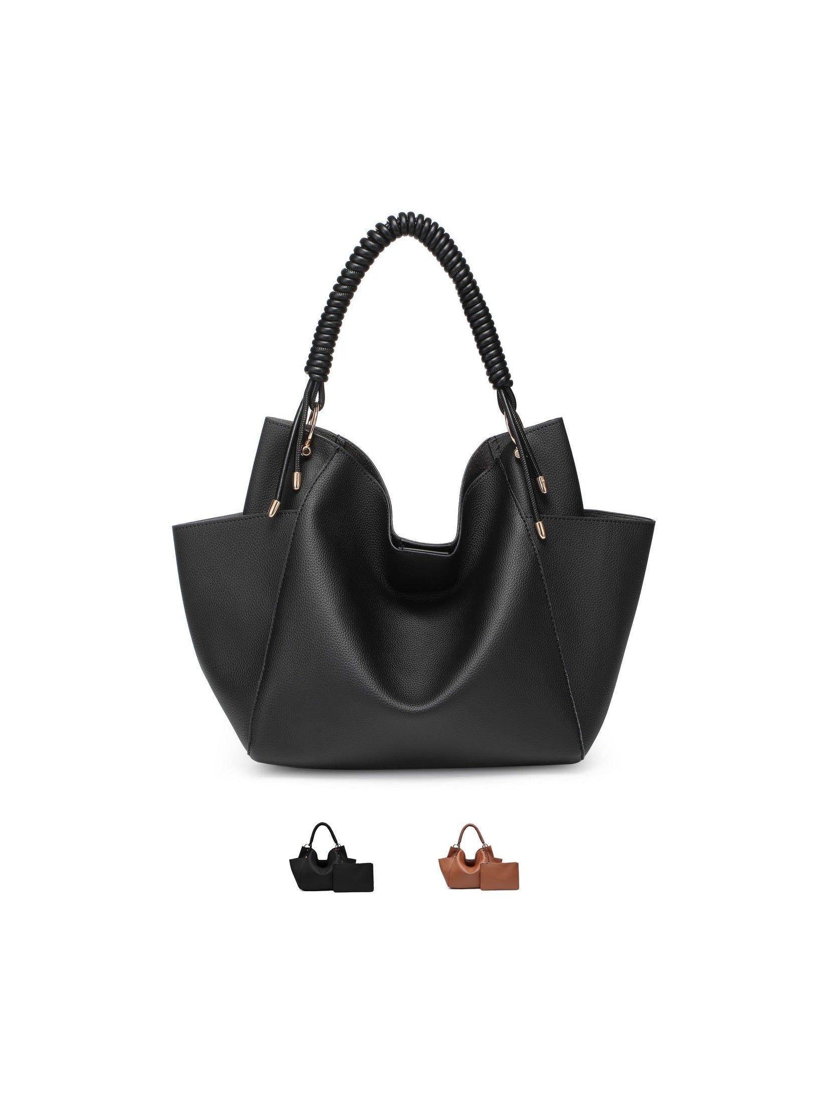 Women's Tote Bag Soft Hobo Bag With Unique Braided Woven Handle, Elegant Shoulder Purse With Matching Wallet Leather Purse Ladies Top-handle Shoulder Bags for Work, Casual, Travel - Courbe et Compagnie