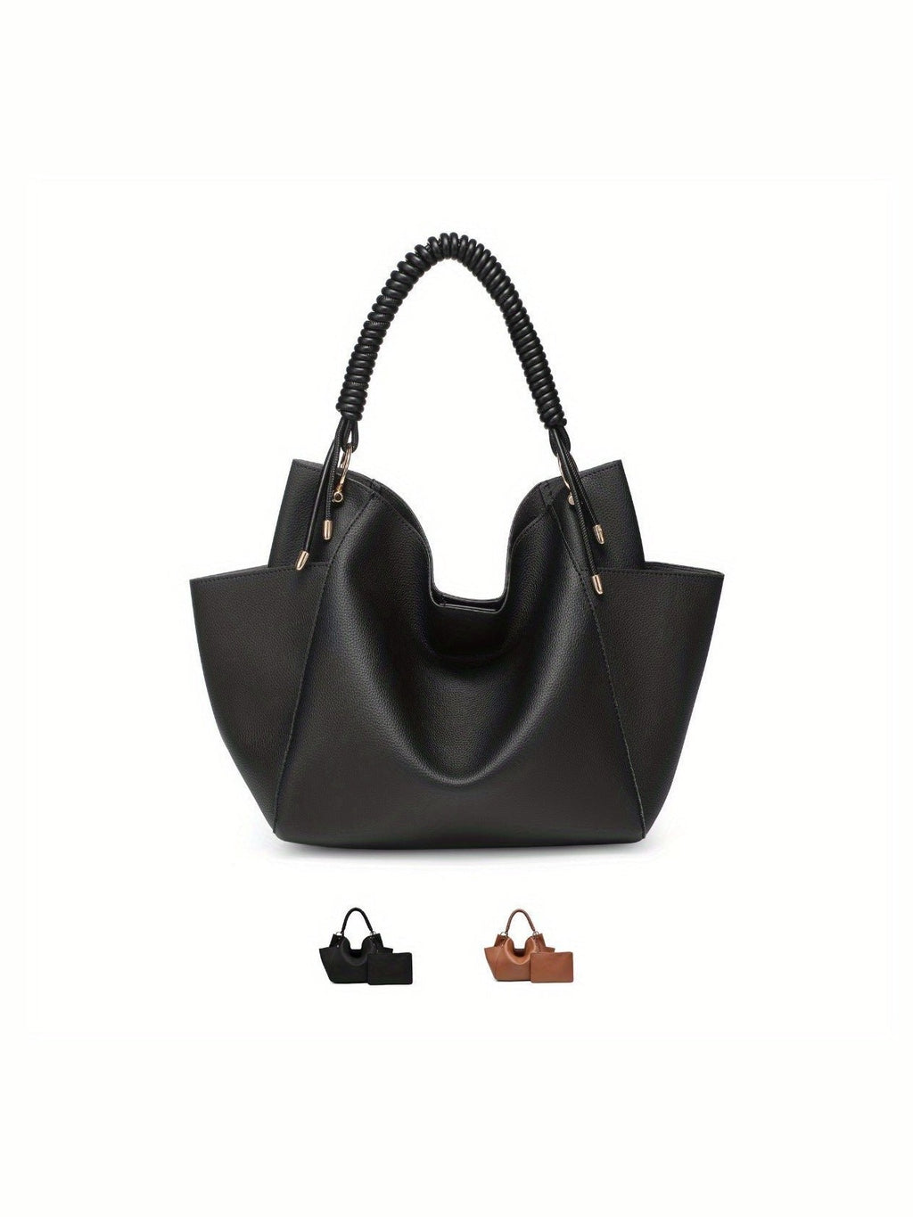 Women's Tote Bag Soft Hobo Bag With Unique Braided Woven Handle, Elegant Shoulder Purse With Matching Wallet Leather Purse Ladies Top-handle Shoulder Bags for Work, Casual, Travel - Courbe et Compagnie