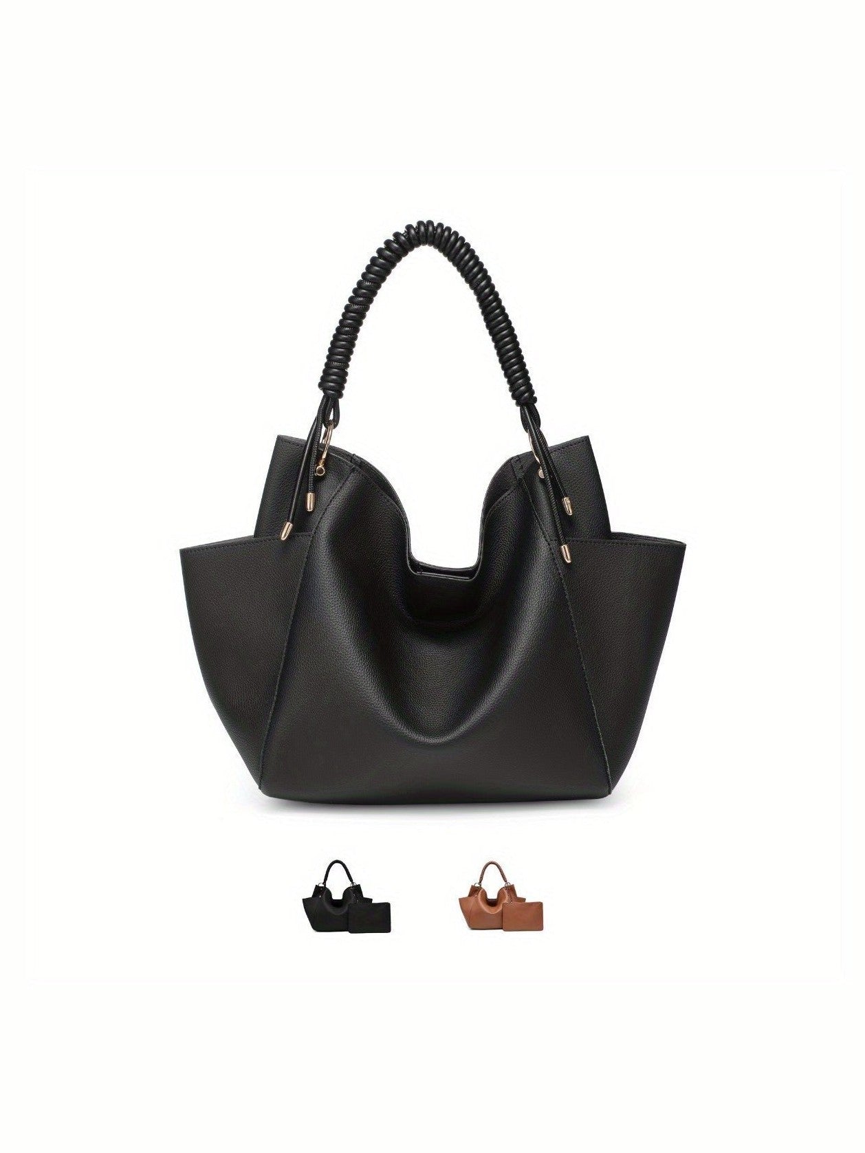 Women's Tote Bag Soft Hobo Bag With Unique Braided Woven Handle, Elegant Shoulder Purse With Matching Wallet Leather Purse Ladies Top-handle Shoulder Bags for Work, Casual, Travel - Courbe et Compagnie