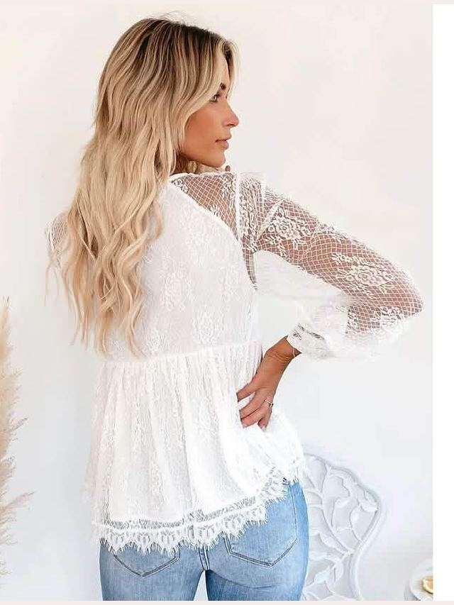 Women's Tunic Blouse Eyelet Top V Neck Tops - Courbe et Compagnie