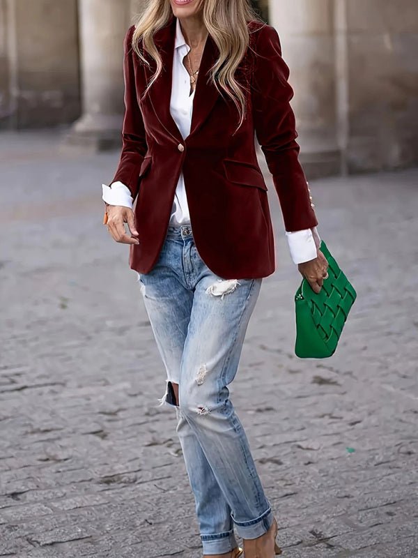 Women's Velvet Suit Jacket - Slim Fit - Multiple Colors - Four Season - Courbe et Compagnie